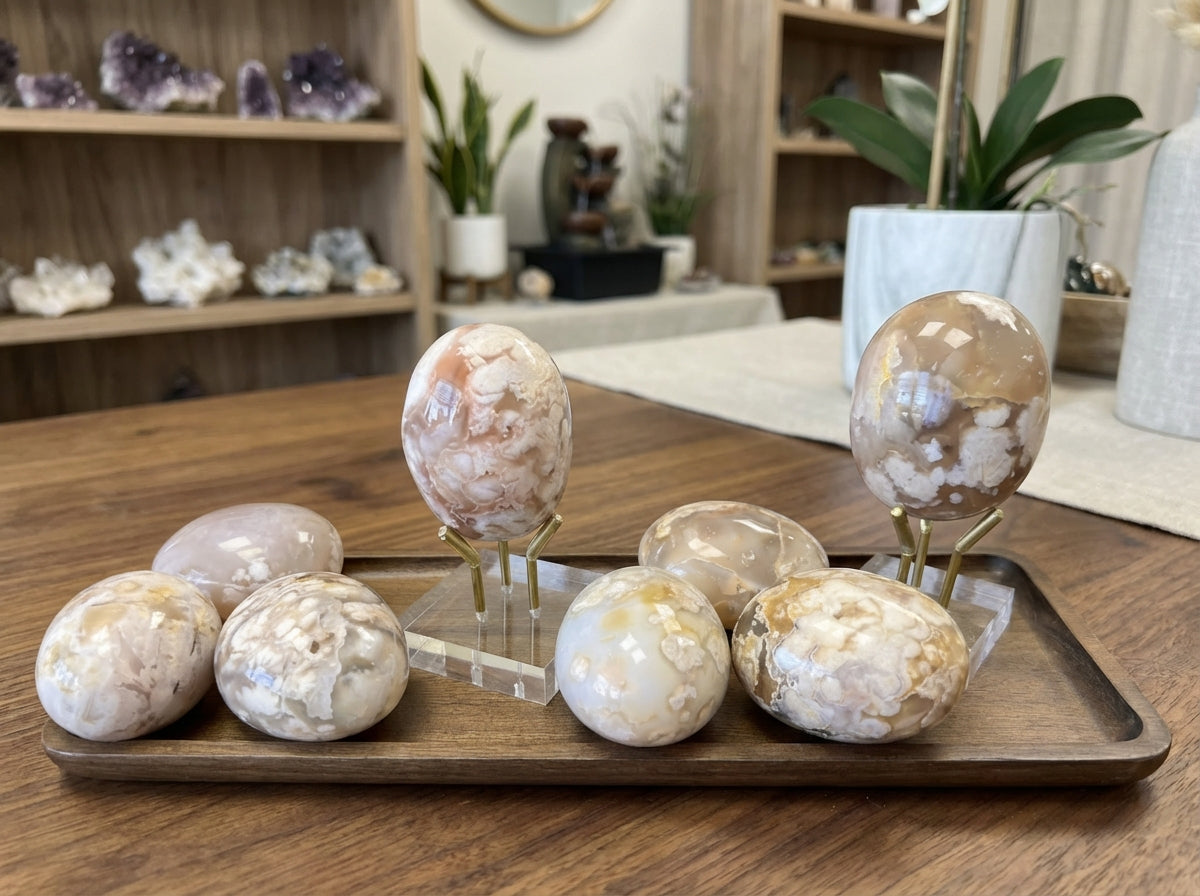 Piedra de ágata con forma de flor pulida - Grado A