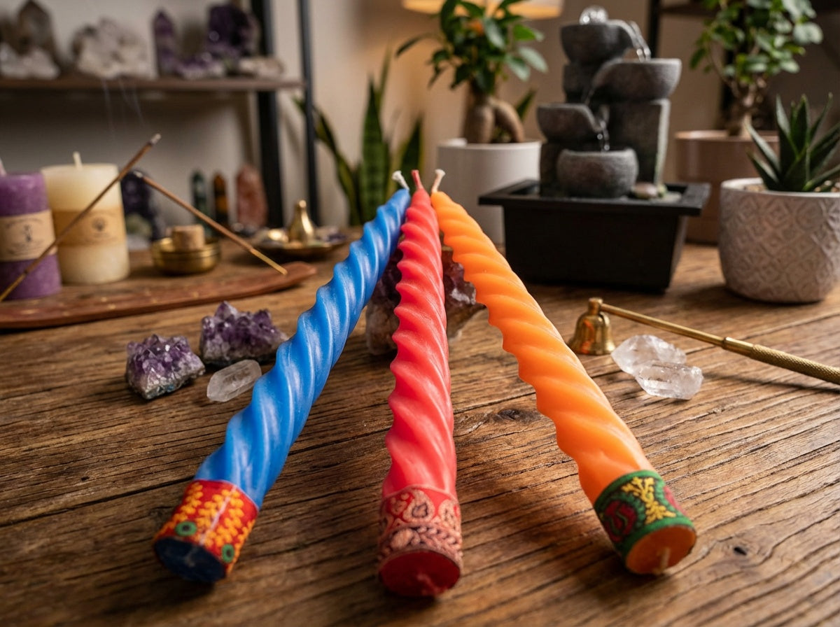 Vela espiral roja Auroshikha de 5 piezas - 10" de largo