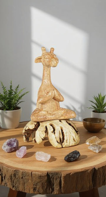 Meditating Giraffe Wood Sculpture