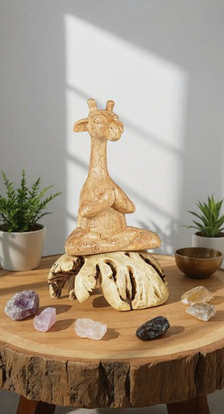 Meditating Giraffe Wood Sculpture