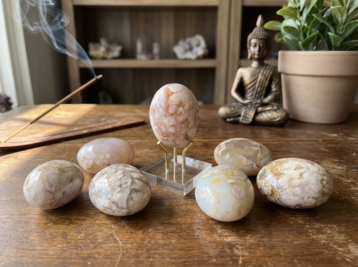 Piedra de ágata con forma de flor pulida - Grado A