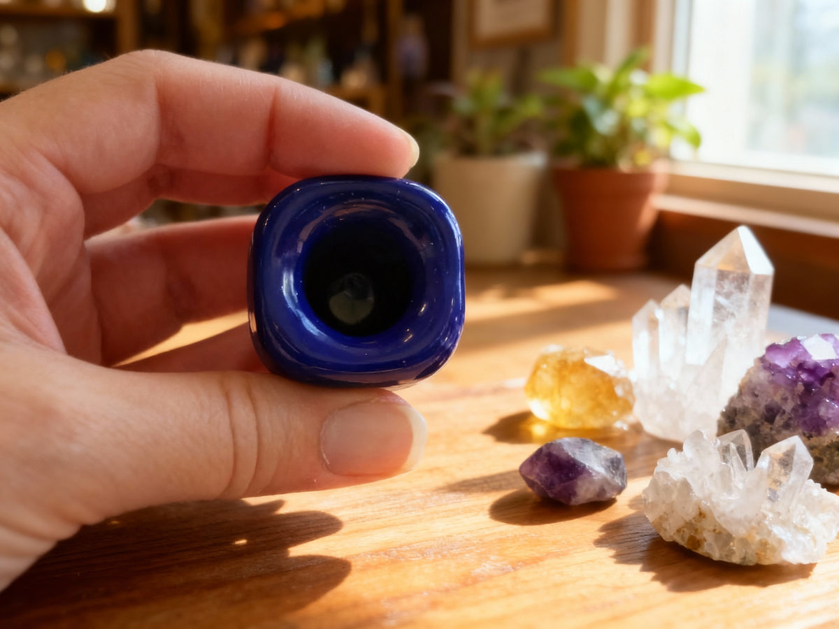 Portacarillones de cerámica con forma de estrella en azul y dorado