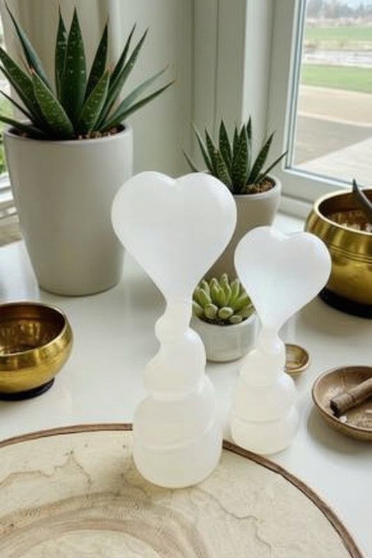 Raw Selenite Spiral Heart Tower