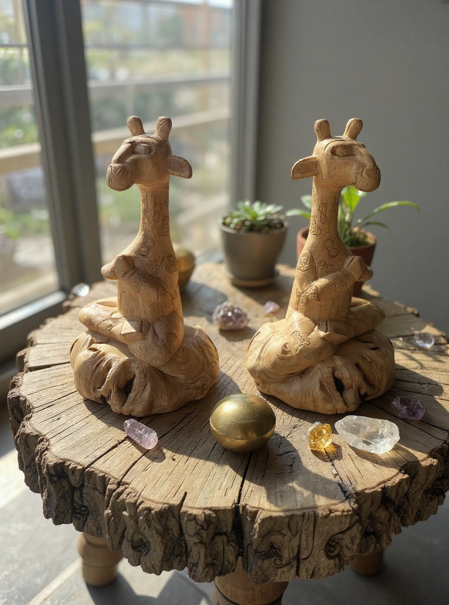 Meditating Giraffe Wood Sculpture
