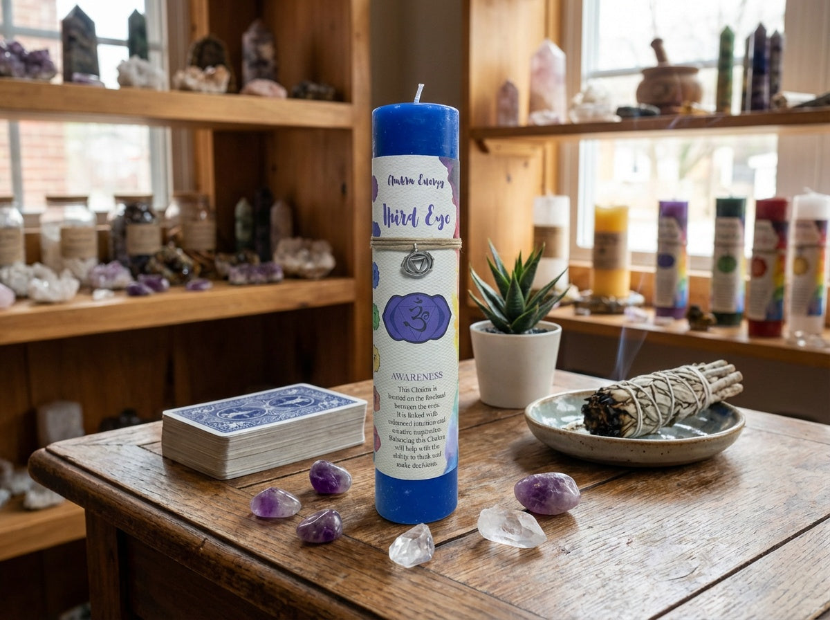 Velas de energía de chakras con colgante de peltre
