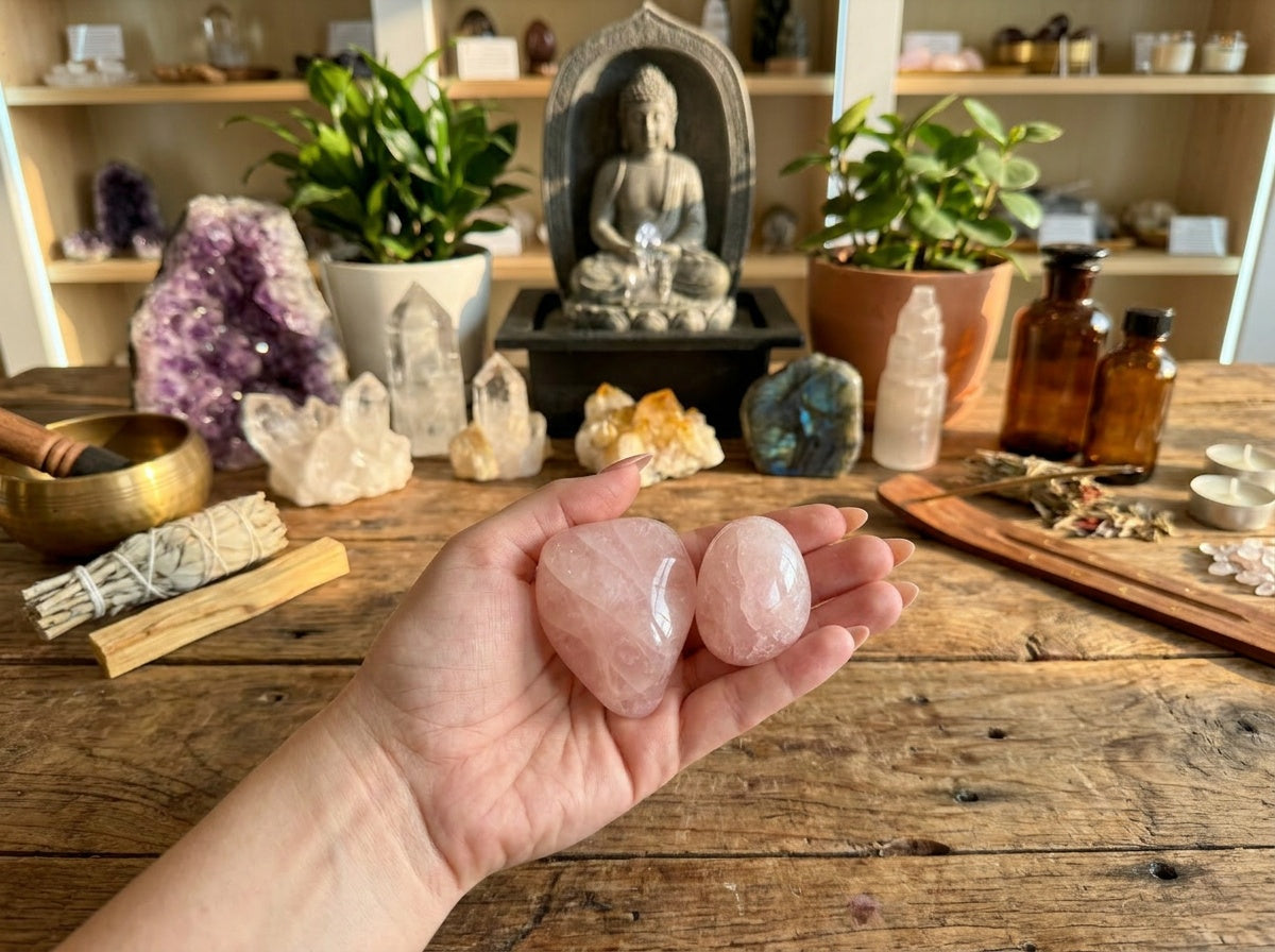 Large Rose Quartz Palm Stone