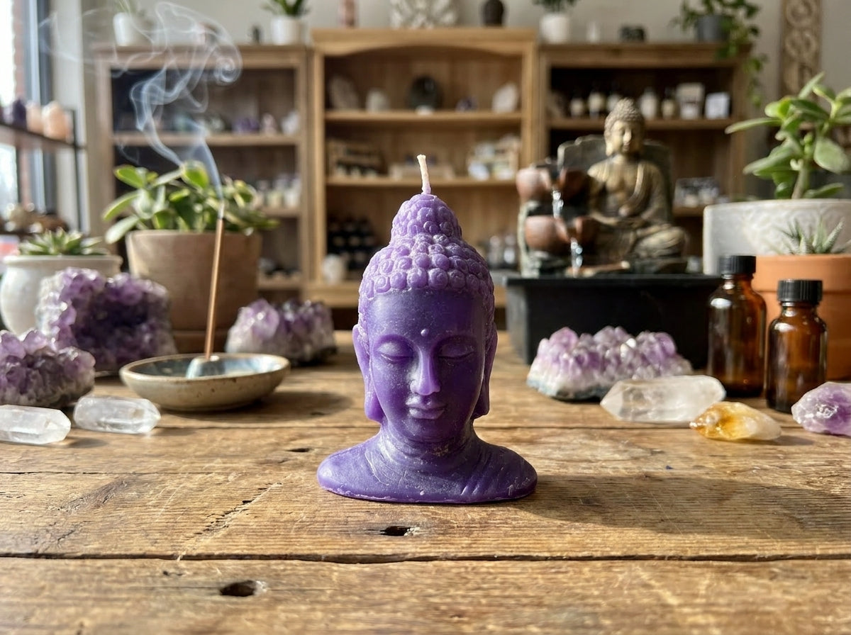Vela con cabeza de Buda