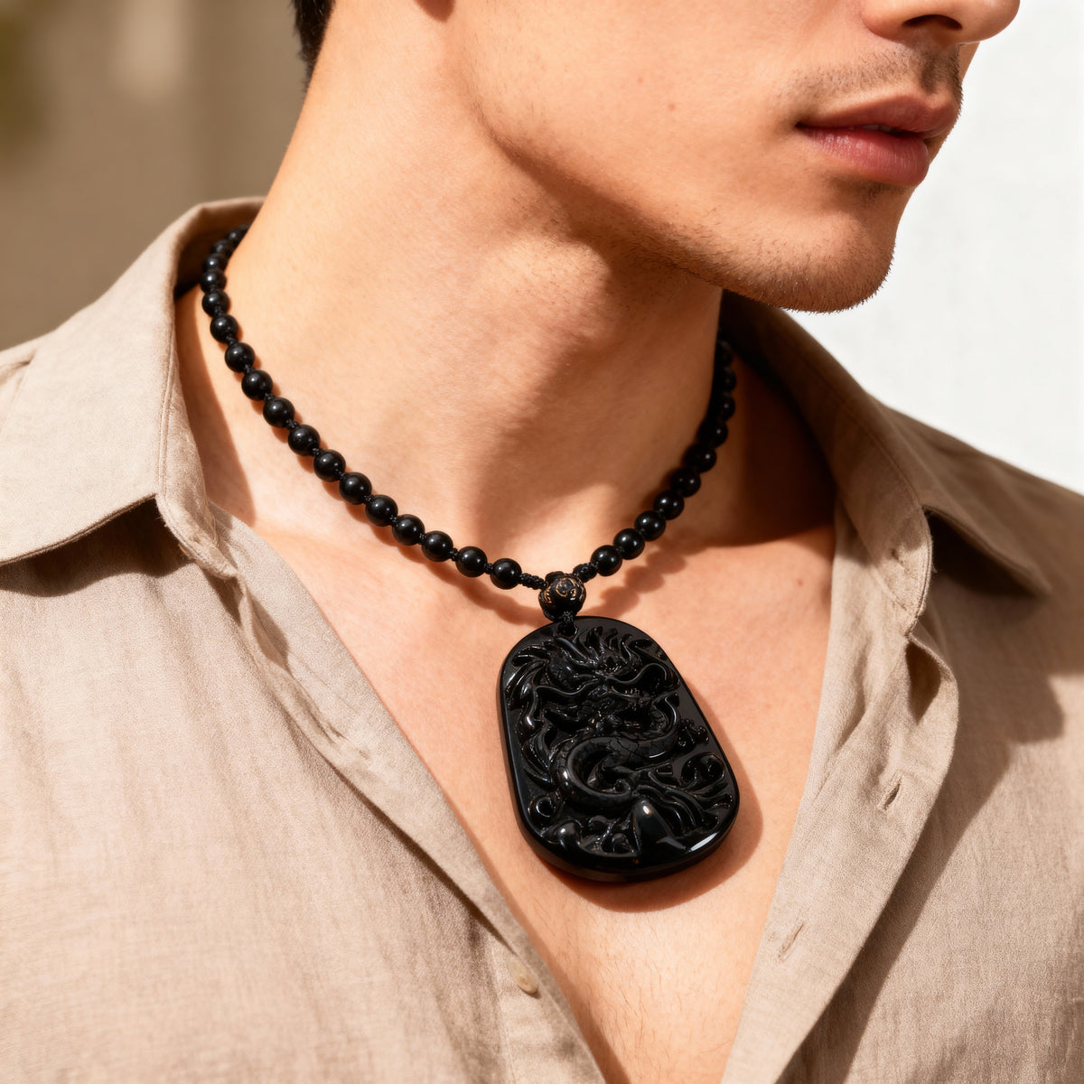 Black Obsidian Dragon Necklace