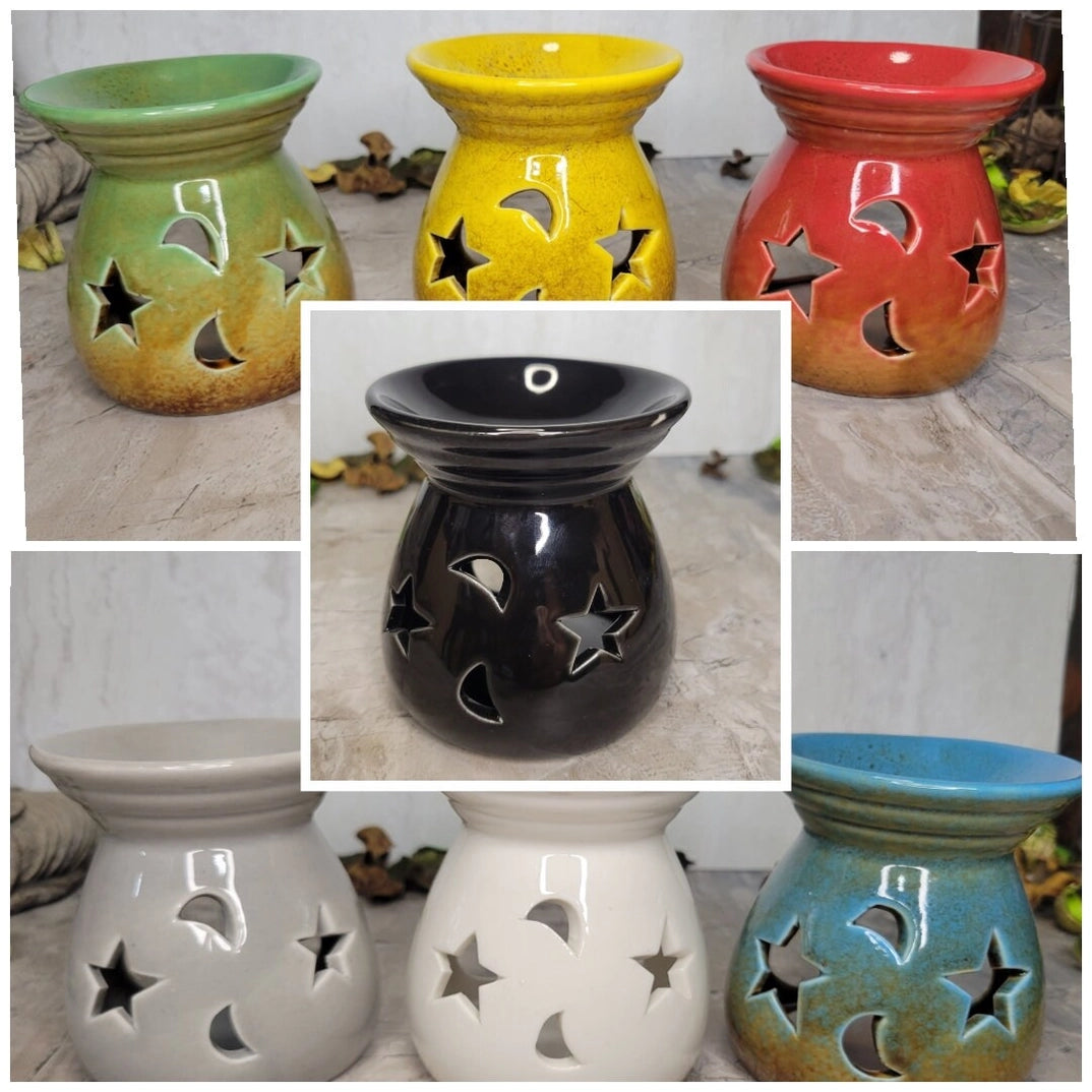Quemador de aceite cerámico con forma de luna y estrellas