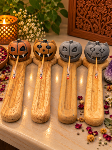 Mystic Pumpkin Incense Holder With Wooden Base