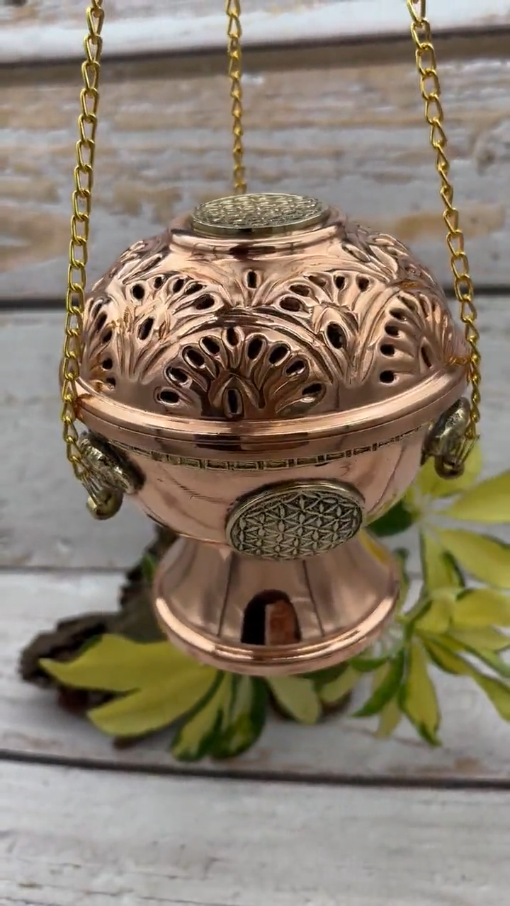 Flower of Life Tibetan Copper Hanging Censer Burner