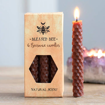 Set of 6 Brown Beeswax Magic Spell Candles - Earth Magick