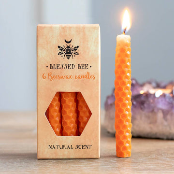 Set of 6 Orange Beeswax Magic Spell Candles - Confidence