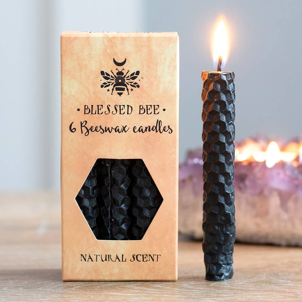 Set of 6 Black Beeswax Magic Spell Candles - Protection