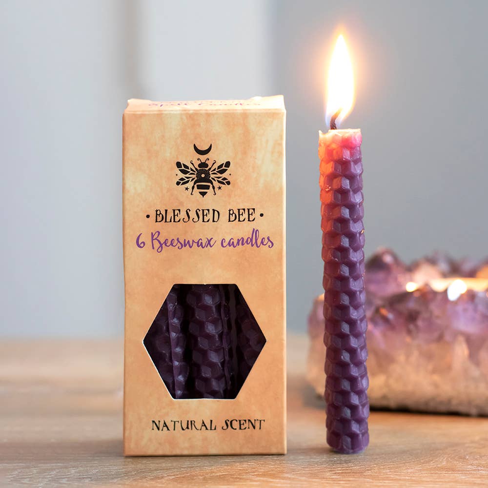 Set of 6 Purple Beeswax Magic Spell Candles - Prosperity