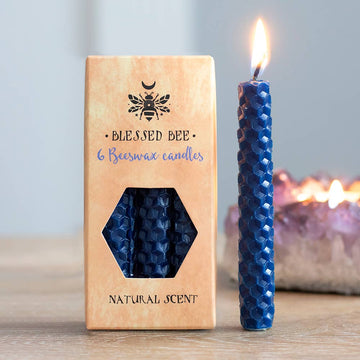 Set of 6 Blue Beeswax Magic Spell Candles - Peace