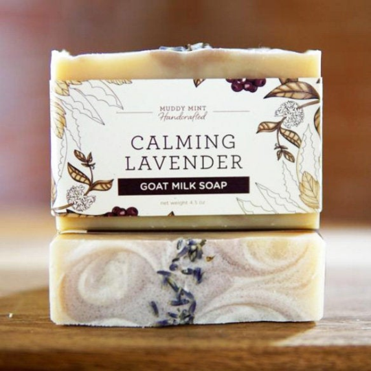 Jabón calmante de leche de cabra y lavanda, natural, sin palma
