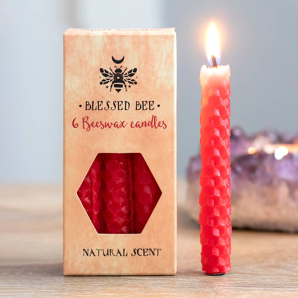 Set of 6 Red Beeswax Magic Spell Candles - Love