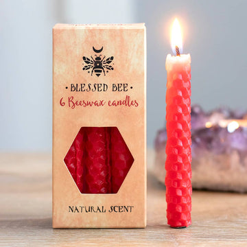 Set of 6 Red Beeswax Magic Spell Candles - Love